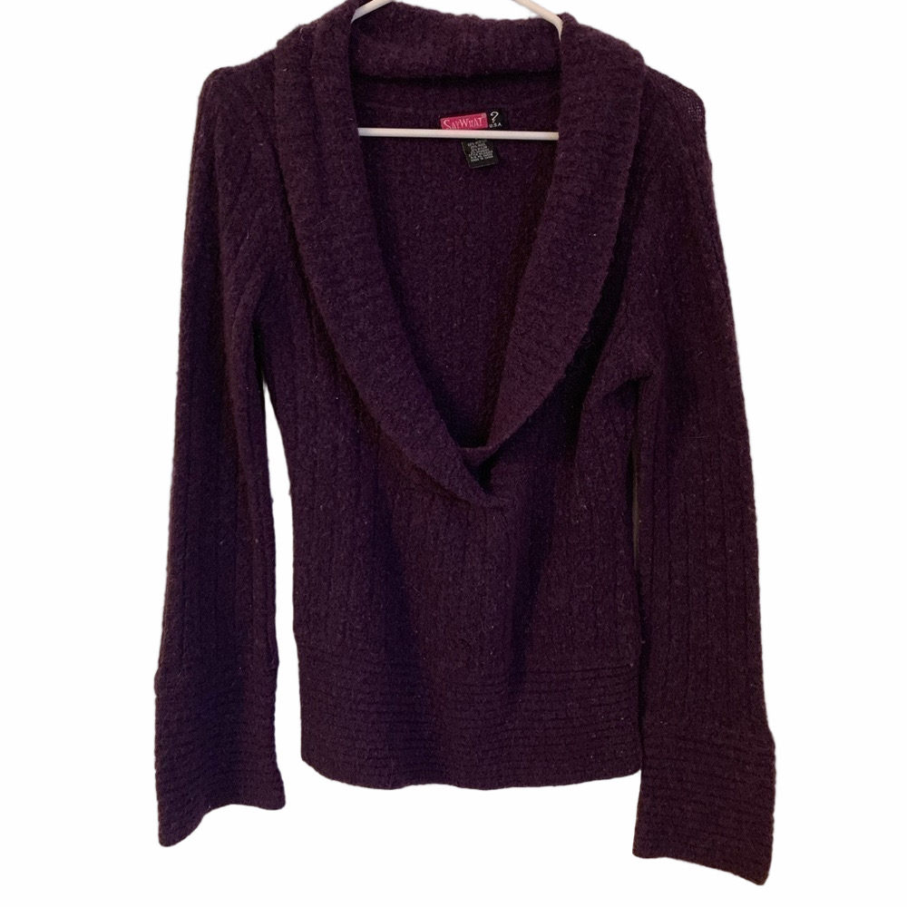 Say What Purple Fuzzy Sweater Size Large